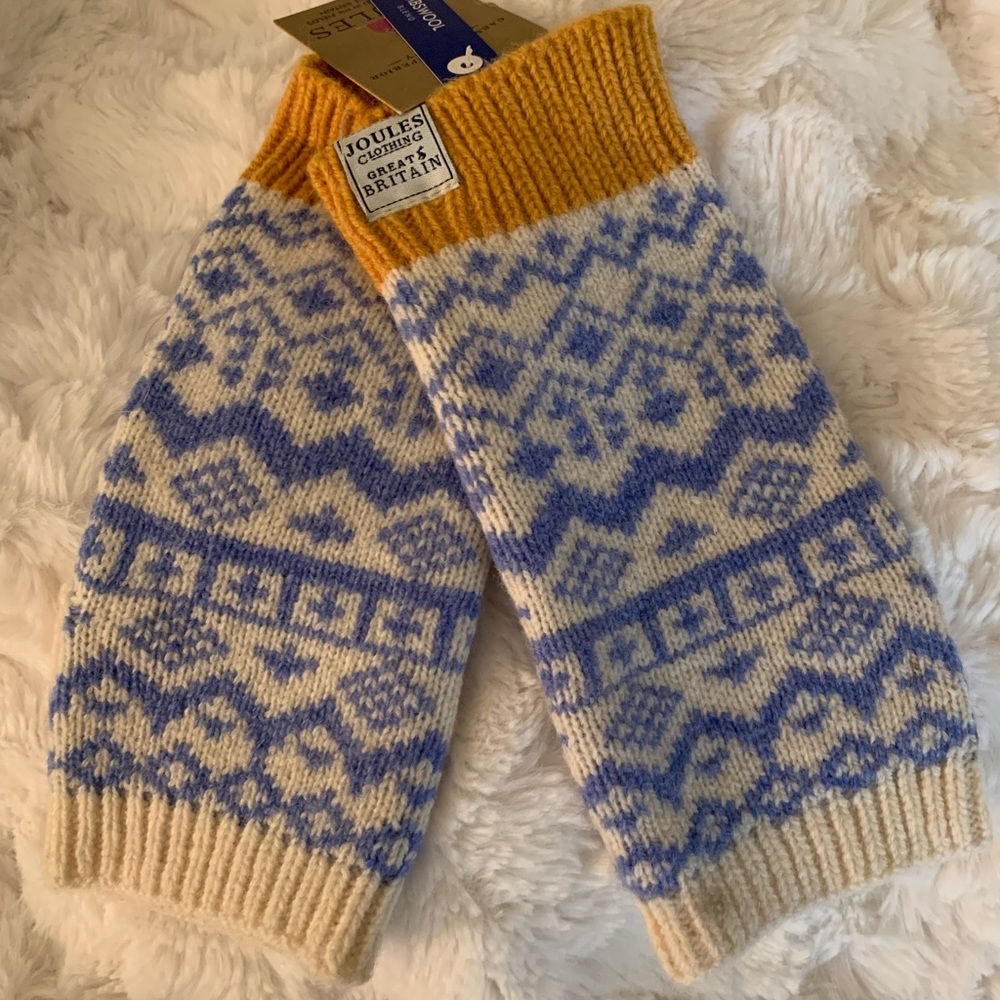 Joules ELSAGLOVE Fairisle Fingerless Gloves-Blue